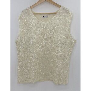 Carole Little Ivory Textured Sequins Sleeveless Stretch Blouse Sz 1x? See Photos
